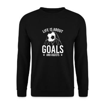 Life Is About Goals And Assists Football Sport - Unisex Sweatshirt - black - Front - Alina (178cm) & Michal (187cm)