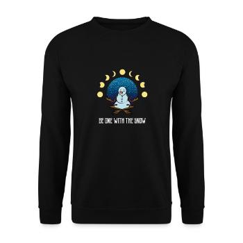 Schneemann meditiert in der Lotus Position Winter - Unisex Pullover - Schwarz - Vorne - Alina (178cm) & Michal (187cm)
