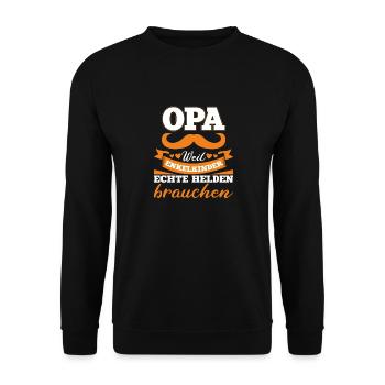 Opa Weil Enkelkinder Echte Helden Brauchen - Unisex Pullover - Schwarz - Vorne - Alina (178cm) & Michal (187cm)