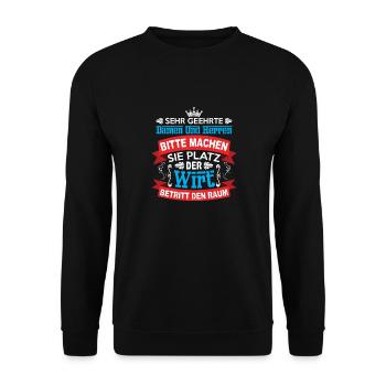 Machen Sie Platz Der Wirt Betritt Den Raum - Unisex Pullover - Schwarz - Vorne - Alina (178cm) & Michal (187cm)