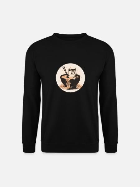 Katze Cat Ramen Nudeln Süßes Kätzchen Nudelsuppe - Unisex Pullover - Schwarz