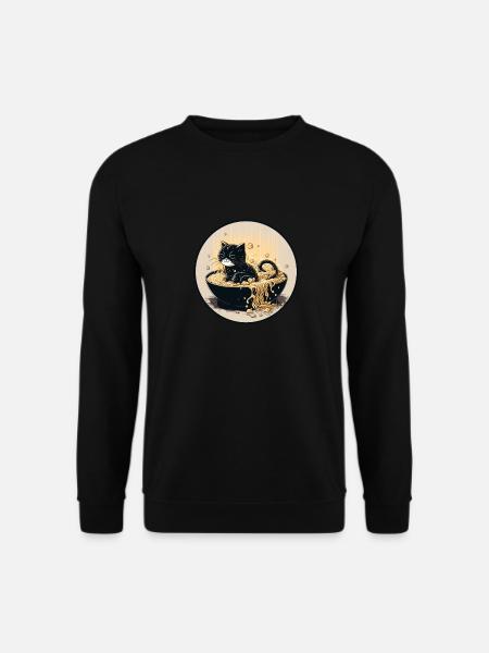 Katze Cat Ramen Nudeln Süßes Kätzchen Nudelsuppe - Unisex Pullover - Schwarz