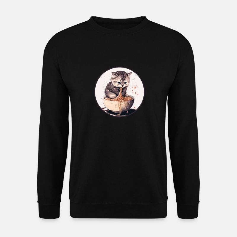 Katze Cat Ramen Nudeln Süßes Kätzchen Nudelsuppe - Unisex Pullover - Schwarz