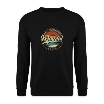 Maintal Echte Legenden leben in Maintaler - Unisex Pullover - Schwarz - Vorne - Alina (178cm) & Michal (187cm)