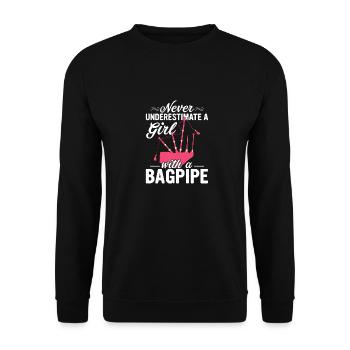 Never Underestimate A Girl With A Bagpipe Bagpipin - Unisex Pullover - Schwarz - Vorne - Alina (178cm) & Michal (187cm)