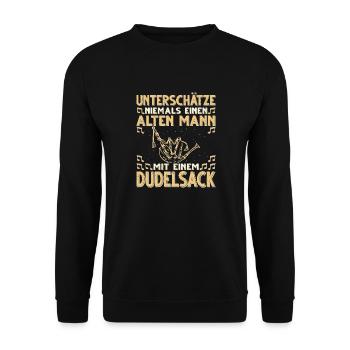 Dudelsack Musikverein Sackpfeifer Musiker - Unisex Pullover - Schwarz - Vorne - Alina (178cm) & Michal (187cm)