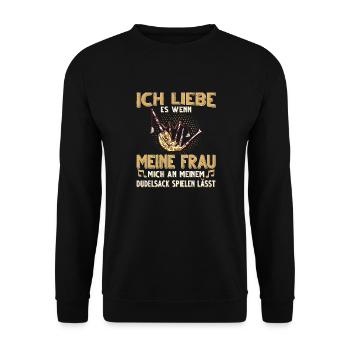 Dudelsack Musikverein Sackpfeifer Musiker - Unisex Pullover - Schwarz - Vorne - Alina (178cm) & Michal (187cm)