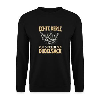 Dudelsack Musikverein Sackpfeifer Musiker - Unisex Pullover - Schwarz - Vorne - Alina (178cm) & Michal (187cm)