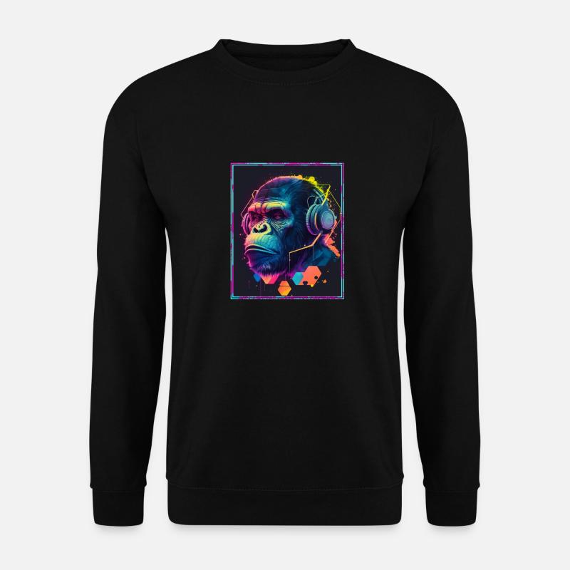 Monkey Polygon Headset Headphones Gamer Geometric - Unisex Sweatshirt - black