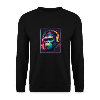 Affe Polygon Headset Headphones Gamer Geometrisch - Unisex Pullover - Schwarz - Vorne - Alina (178cm) & Michal (187cm)