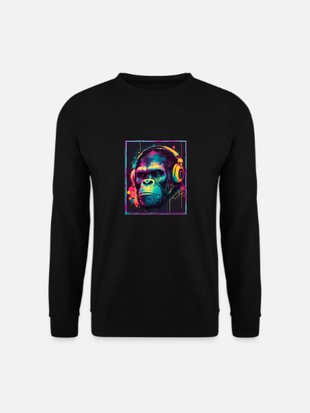 Affe Polygon Headset Headphones Gamer Geometrisch - Unisex Pullover - Schwarz