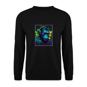 Affe Polygon Headset Headphones Gamer Geometrisch - Unisex Pullover - Schwarz - Vorne - Alina (178cm) & Michal (187cm)