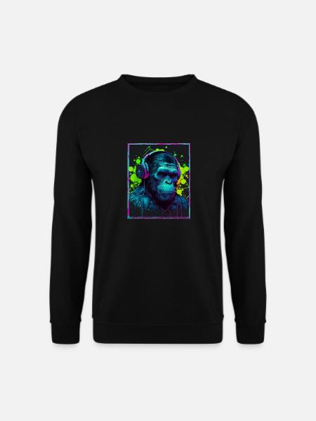 Affe Polygon Headset Headphones Gamer Geometrisch - Unisex Pullover - Schwarz