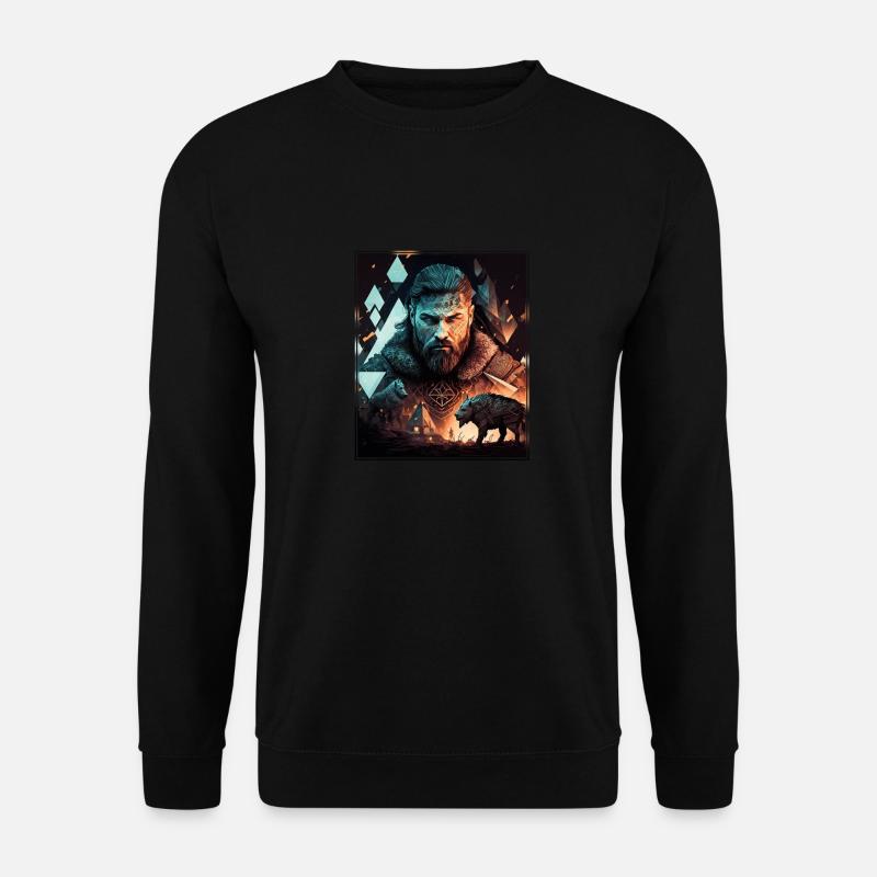Viking Wikinger Polygon Geometrisch Nordisch Neon - Unisex Pullover - Schwarz