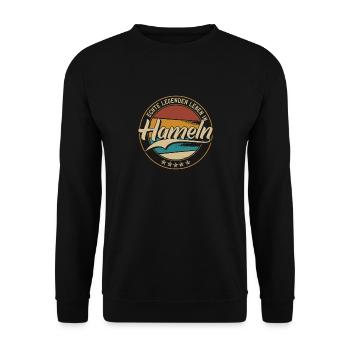 Hameln Echte Legenden leben in Hamelner - Unisex Pullover - Schwarz - Vorne - Alina (178cm) & Michal (187cm)