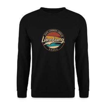 Lüneburg Echte Legenden leben in Lüneburger - Unisex Pullover - Schwarz - Vorne - Alina (178cm) & Michal (187cm)