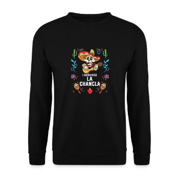 I Survived La Chancla Mexican Slippers Sandals - Unisex Pullover - Schwarz - Vorne - Alina (178cm) & Michal (187cm)