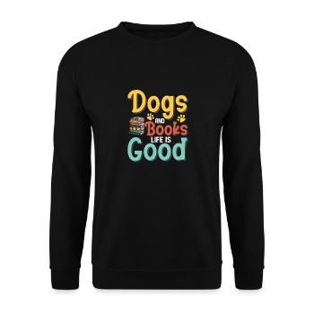 Chiens et livres La vie est bonne lecture Amoureux des livres - Sweat-shirt Unisexe - noir - Devant - Alina (178cm) & Michal (187cm)