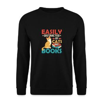 Easily Distracted By Cats And Books Reading Book L - Unisex Sweatshirt - black - Front - Alina (178cm) & Michal (187cm)