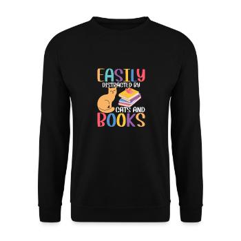 Easily Distracted By Cats And Books Book Lover Rea - Unisex Sweatshirt - black - Front - Alina (178cm) & Michal (187cm)