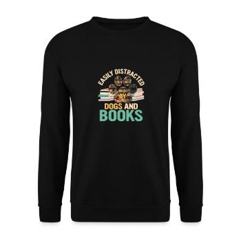 Facilement distrait par les chiens et les livres Livre de lecture L - Sweat-shirt Unisexe - noir - Devant - Alina (178cm) & Michal (187cm)