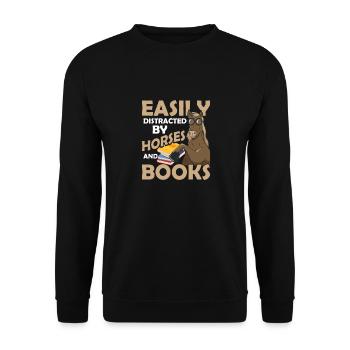 Facilement distrait par les chevaux et les livres Book Lover R - Sweat-shirt Unisexe - noir - Devant - Alina (178cm) & Michal (187cm)