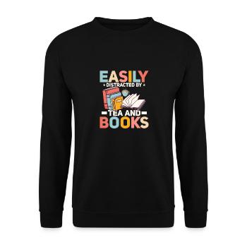 Easily Distracted By Tea And Books Reading Book Lo - Unisex Pullover - Schwarz - Vorne - Alina (178cm) & Michal (187cm)