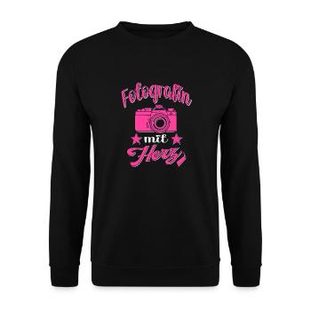 Fotografin mit Herz Kamera Fotografieren - Unisex Pullover - Schwarz - Vorne - Alina (178cm) & Michal (187cm)