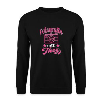 Fotografin mit Herz Kamera Fotografieren - Unisex Pullover - Schwarz - Vorne - Alina (178cm) & Michal (187cm)