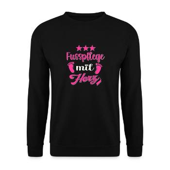 Fusspflege mit Herz Fuss Füsse Fusspflegerin - Unisex Pullover - Schwarz - Vorne - Alina (178cm) & Michal (187cm)