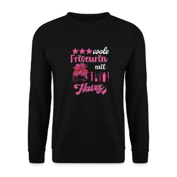 Coole Friseurin mit Hairz Frisör Frisörin Friseur - Unisex Pullover - Schwarz - Vorne - Alina (178cm) & Michal (187cm)