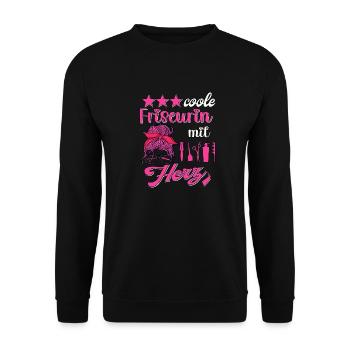 Coole Friseurin mit Herz Frisör Frisörin Friseur - Unisex Pullover - Schwarz - Vorne - Alina (178cm) & Michal (187cm)