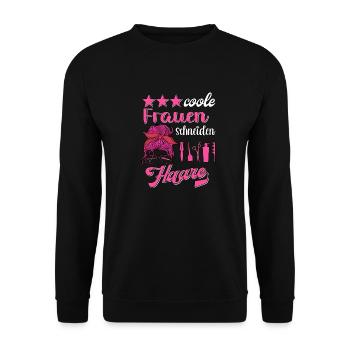 Coole Frauen Schneiden Haare Frisör Frisörin - Unisex Pullover - Schwarz - Vorne - Alina (178cm) & Michal (187cm)