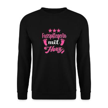 Fusspflege mit Herz Fuss Füsse Fusspflegerin - Unisex Pullover - Schwarz - Vorne - Alina (178cm) & Michal (187cm)