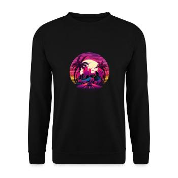 Retrowave Synthwave 80s Design - Unisex Pullover - Schwarz - Vorne - Alina (178cm) & Michal (187cm)