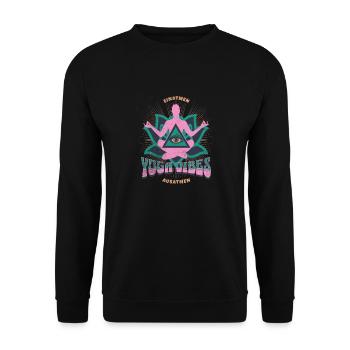 Einatmen Ausatmen Yoga Vibes Spruch - Unisex Pullover - Schwarz - Vorne - Alina (178cm) & Michal (187cm)