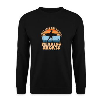 Surfen ohne badehose lustiger surferspruch - Unisex Pullover - Schwarz - Vorne - Alina (178cm) & Michal (187cm)