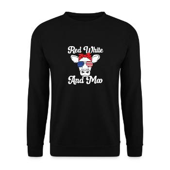 Red White and Moo Memorial Day Fourth July Cow USA - Unisex Sweatshirt - black - Front - Alina (178cm) & Michal (187cm)