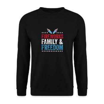 Gedenktag Feuerwerk zum 4. Juli Familie und Freihe - Unisex Pullover - Schwarz - Vorne - Alina (178cm) & Michal (187cm)