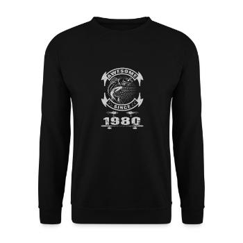 Awesome since 1980. Angel, Angler Geburtstag - Unisex Pullover - Schwarz - Vorne - Alina (178cm) & Michal (187cm)