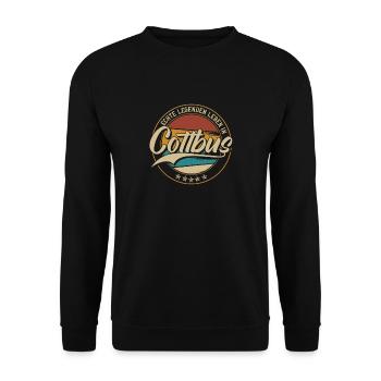 Cottbus Echte Legenden leben in Cottbuser - Unisex Pullover - Schwarz - Vorne - Alina (178cm) & Michal (187cm)