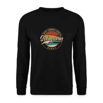 Schwerin Echte Legenden leben in Schweriner - Unisex Pullover - Schwarz - Vorne - Alina (178cm) & Michal (187cm)