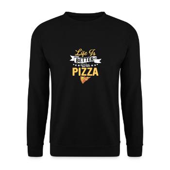 Life Is Better With Pizza Funny Pizza Themed Party - Unisex Pullover - Schwarz - Vorne - Alina (178cm) & Michal (187cm)