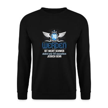 70 werden ist nicht schwer wie 60 aussehen sehr - Unisex Pullover - Schwarz - Vorne - Alina (178cm) & Michal (187cm)