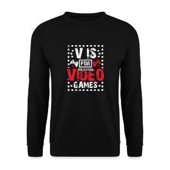 V is for Video Games Valentines Day Retro Console - Unisex Sweatshirt - black - Front - Alina (178cm) & Michal (187cm)