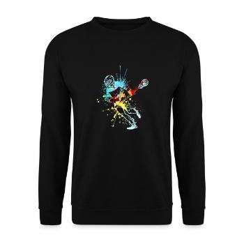 Splash Art Lacrosse Player - Unisex Pullover - Schwarz - Vorne - Alina (178cm) & Michal (187cm)