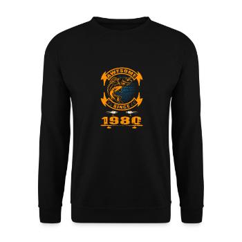 Awesome since 1980. Angel, Angler Geburtstag - Unisex Pullover - Schwarz - Vorne - Alina (178cm) & Michal (187cm)