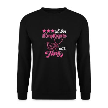 Pflegerin Altenpflegerin mit Herz Pflegekraft - Unisex Pullover - Schwarz - Vorne - Alina (178cm) & Michal (187cm)