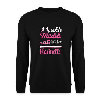 Klarinette Blasmusik Musikverein Orchester Jazz - Unisex Pullover - Schwarz - Vorne - Alina (178cm) & Michal (187cm)