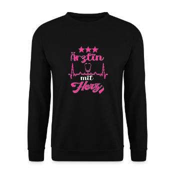 Ärztin mit Herz Arzt Damen Ärztin - Unisex Pullover - Schwarz - Vorne - Alina (178cm) & Michal (187cm)